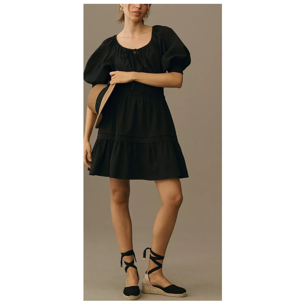 Anthropologie The Somerset Mini Dress Puff-Sleeve Edition Black